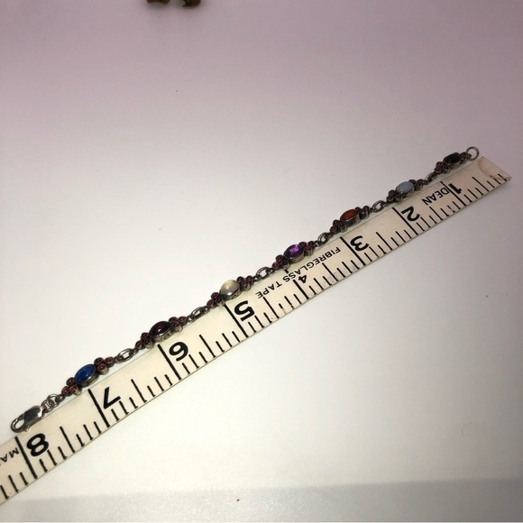 Vtg Sterling Garnet Amethyst Moonstone Lapis Quartz Amber Multi Stone 8” - Picture 9 of 9